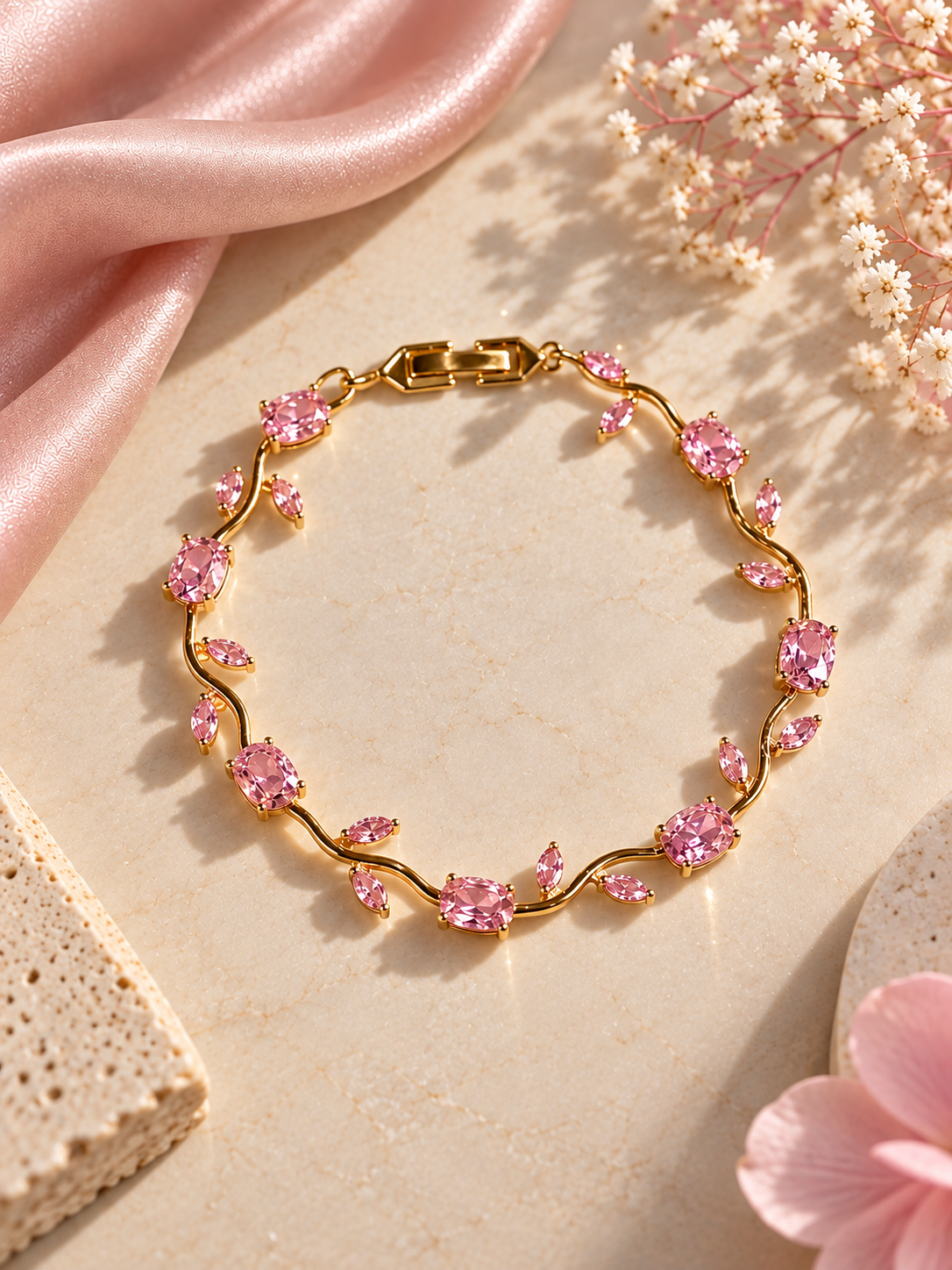 Roselle Pink Crystal Vine Bracelet