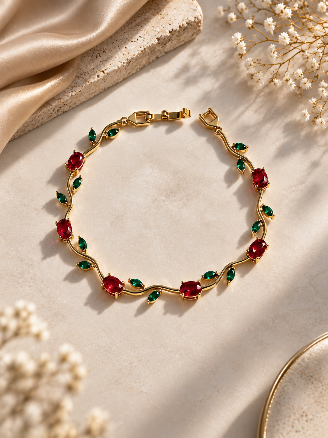Elara Ruby Leaf Vine Bracelet