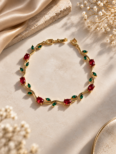 Elara Ruby Leaf Vine Bracelet