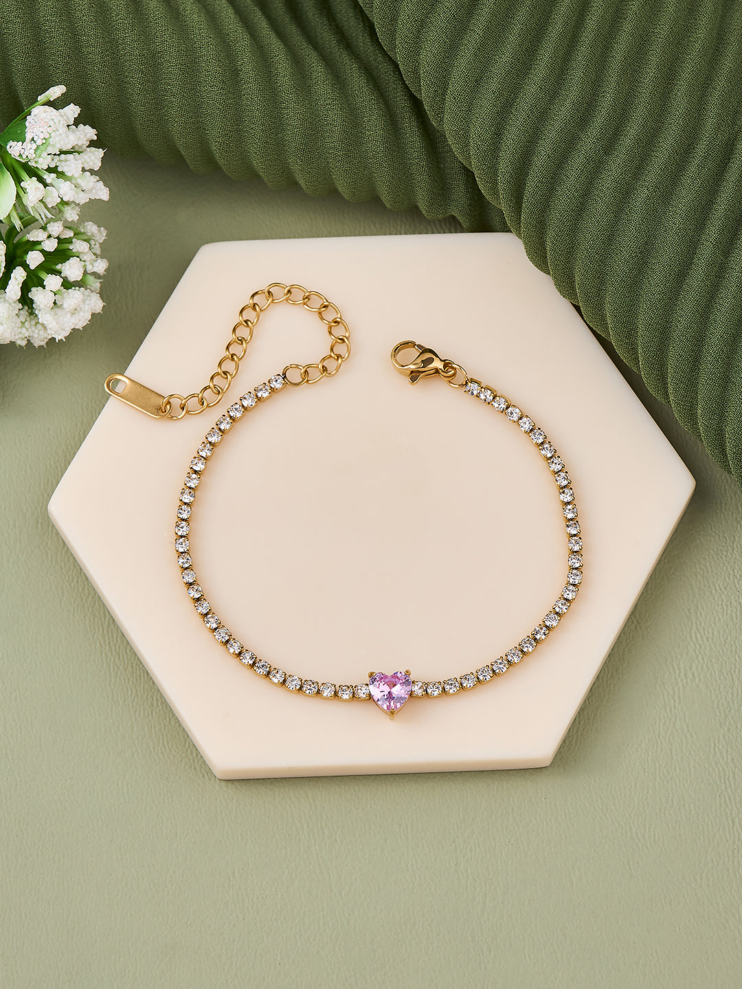 Aurelia Pink Heart Tennis Bracelet