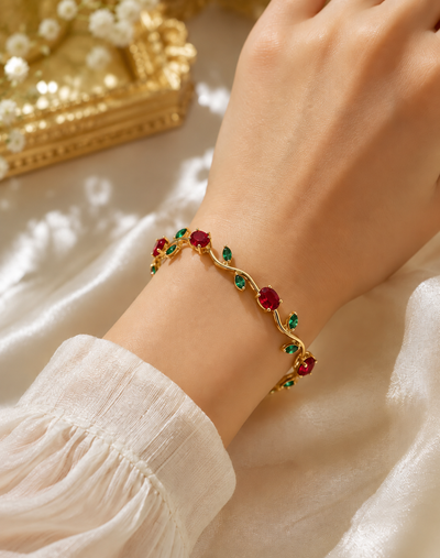 Elara Ruby Leaf Vine Bracelet