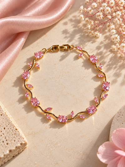 Roselle Pink Crystal Vine Bracelet