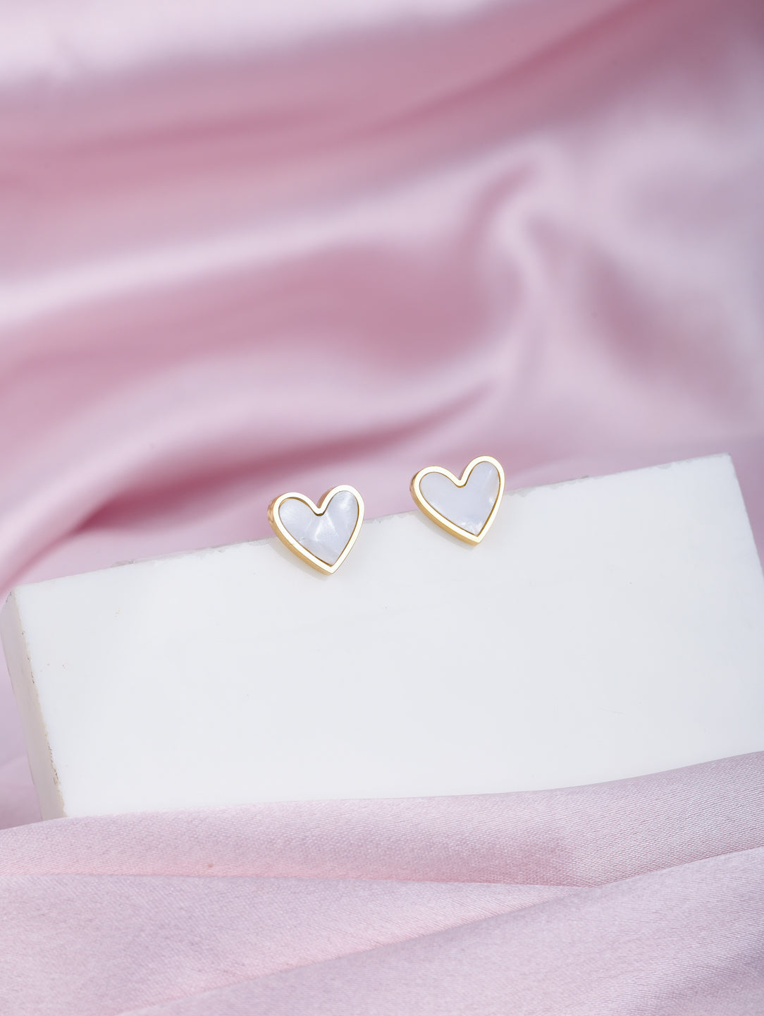 White Enamel Heart Stud Earrings