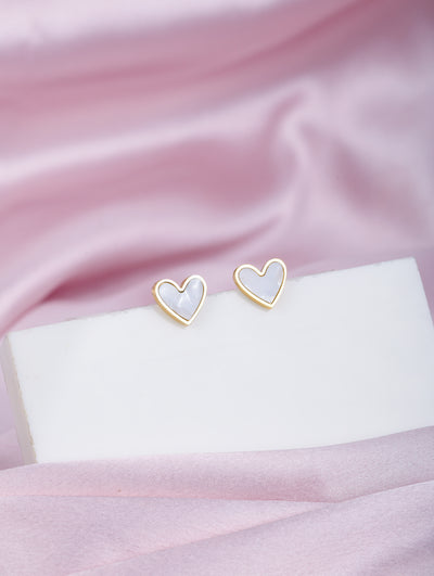 White Enamel Heart Stud Earrings