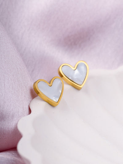 White Enamel Heart Stud Earrings