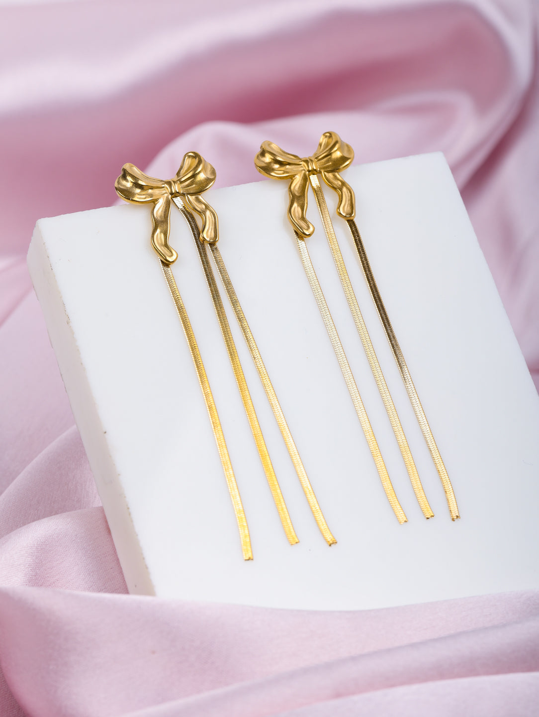 Golden Bow Tassel Earrings