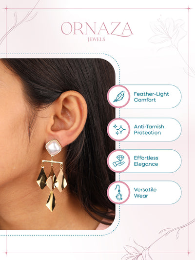 Pearl Geometric Drop Earrings