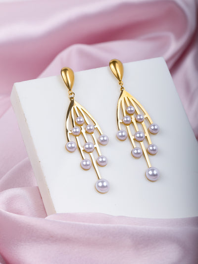 Golden Pearl Cascade Earrings