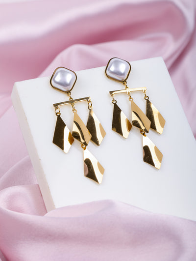 Pearl Geometric Drop Earrings