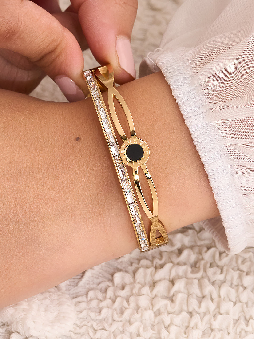Elara Black Onyx Baguette Cuff Bracelet