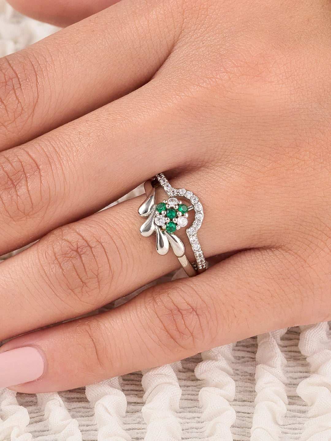 Zivara Emerald Petal Ring