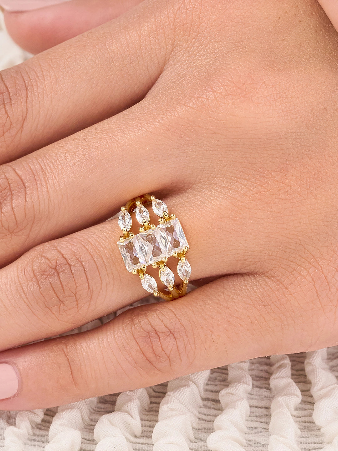 Aurelia Crystal Baguette Halo Ring