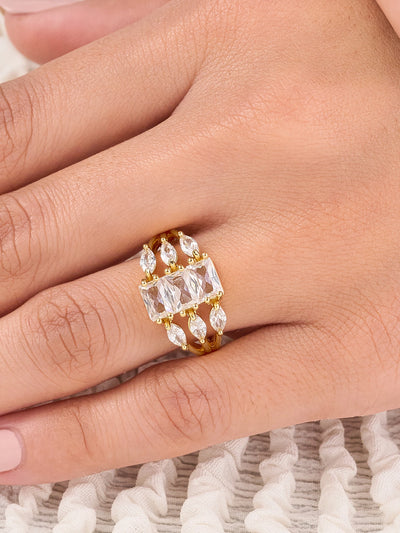 Aurelia Crystal Baguette Halo Ring