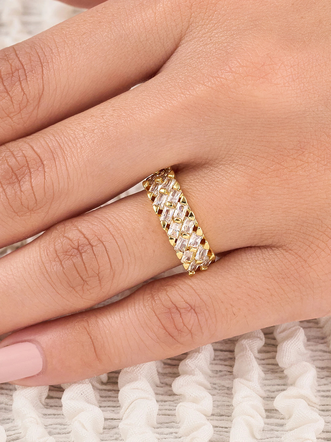 Elara Luxe Woven Crystal Band Ring
