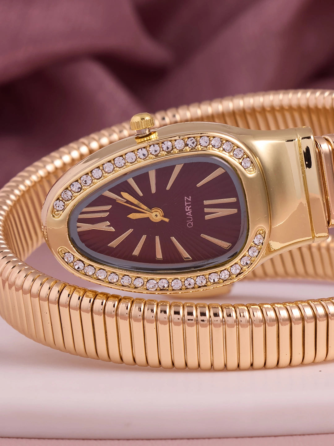 Elara Maroon Oval Crystal Women’s Watch