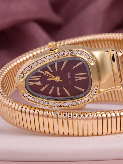 Elara Maroon Oval Crystal Women’s Watch