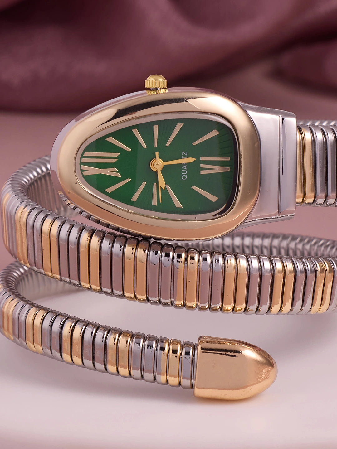 Elara Emerald Two-Tone Oval Women’s Watch