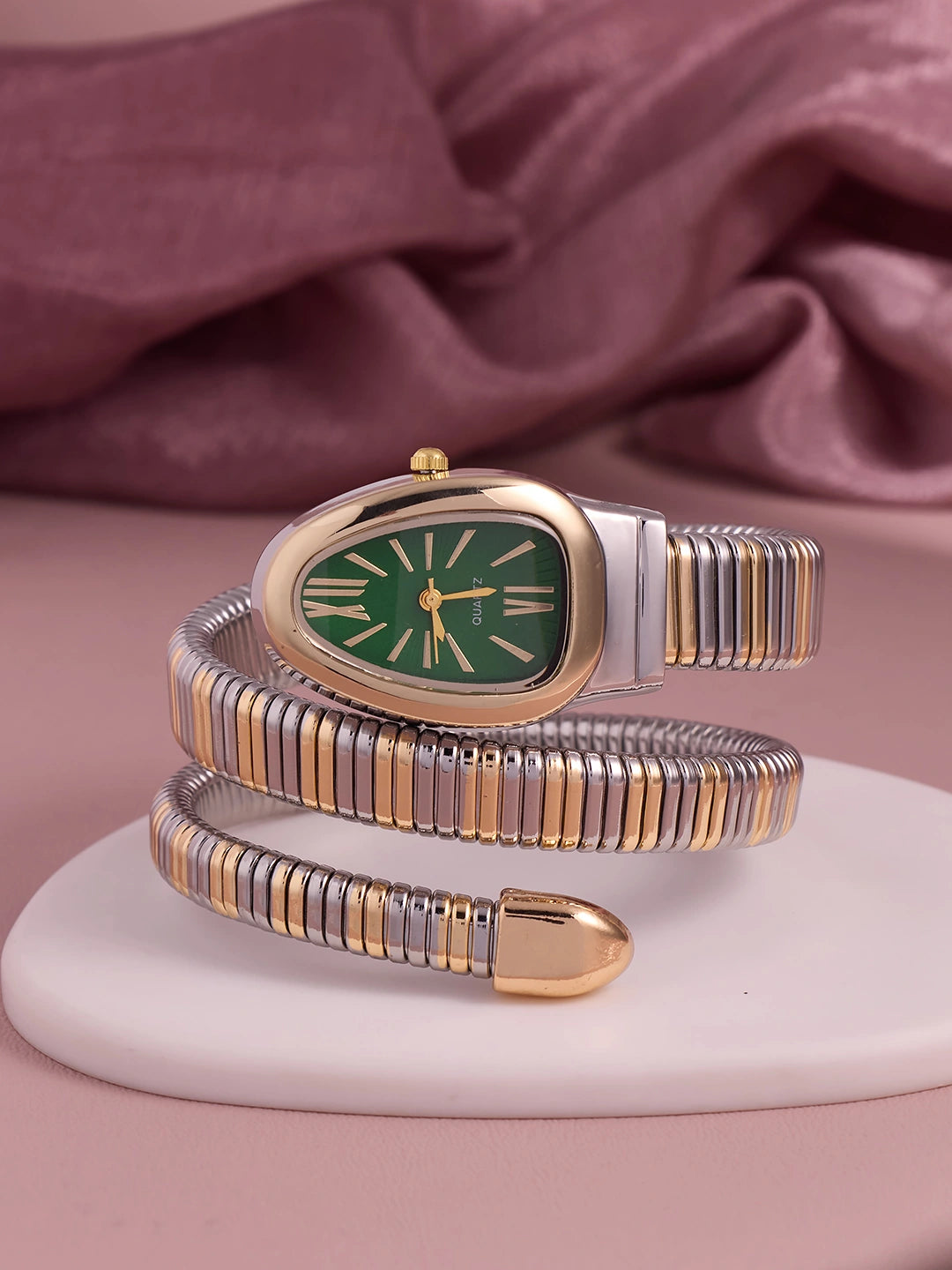 Elara Emerald Two-Tone Oval Women’s Watch