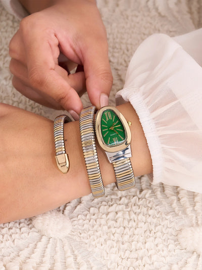 Elara Emerald Two-Tone Oval Women’s Watch