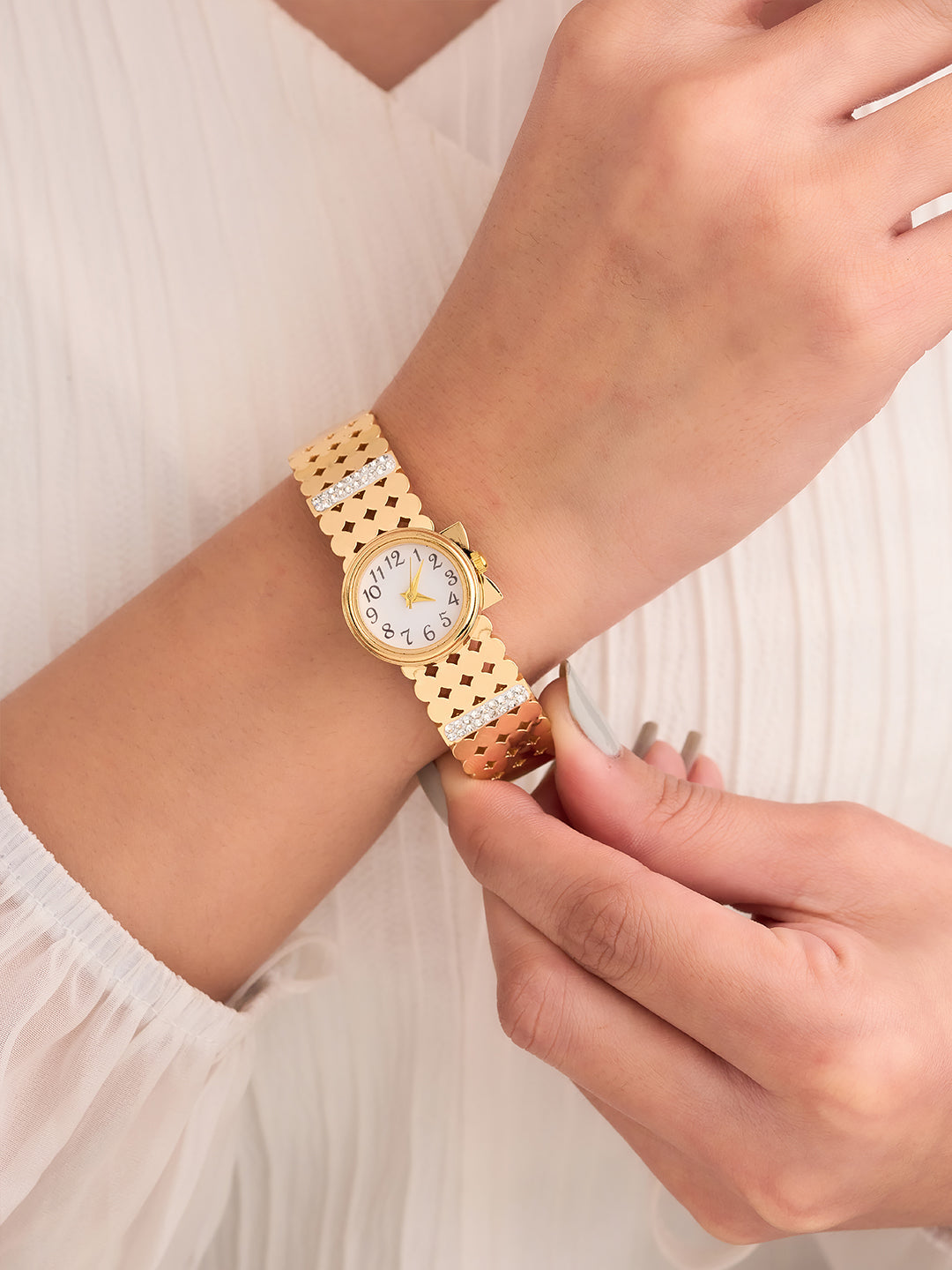 Elvaya Lattice Crystal Cuff Watch