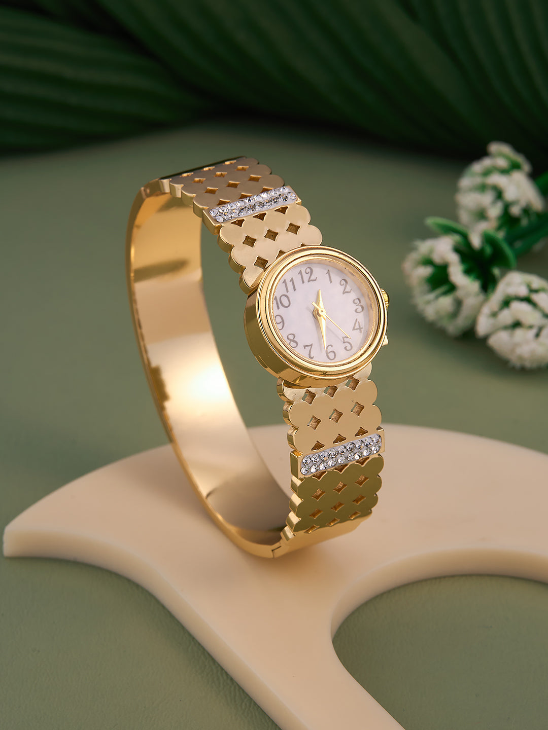Elvaya Lattice Crystal Cuff Watch