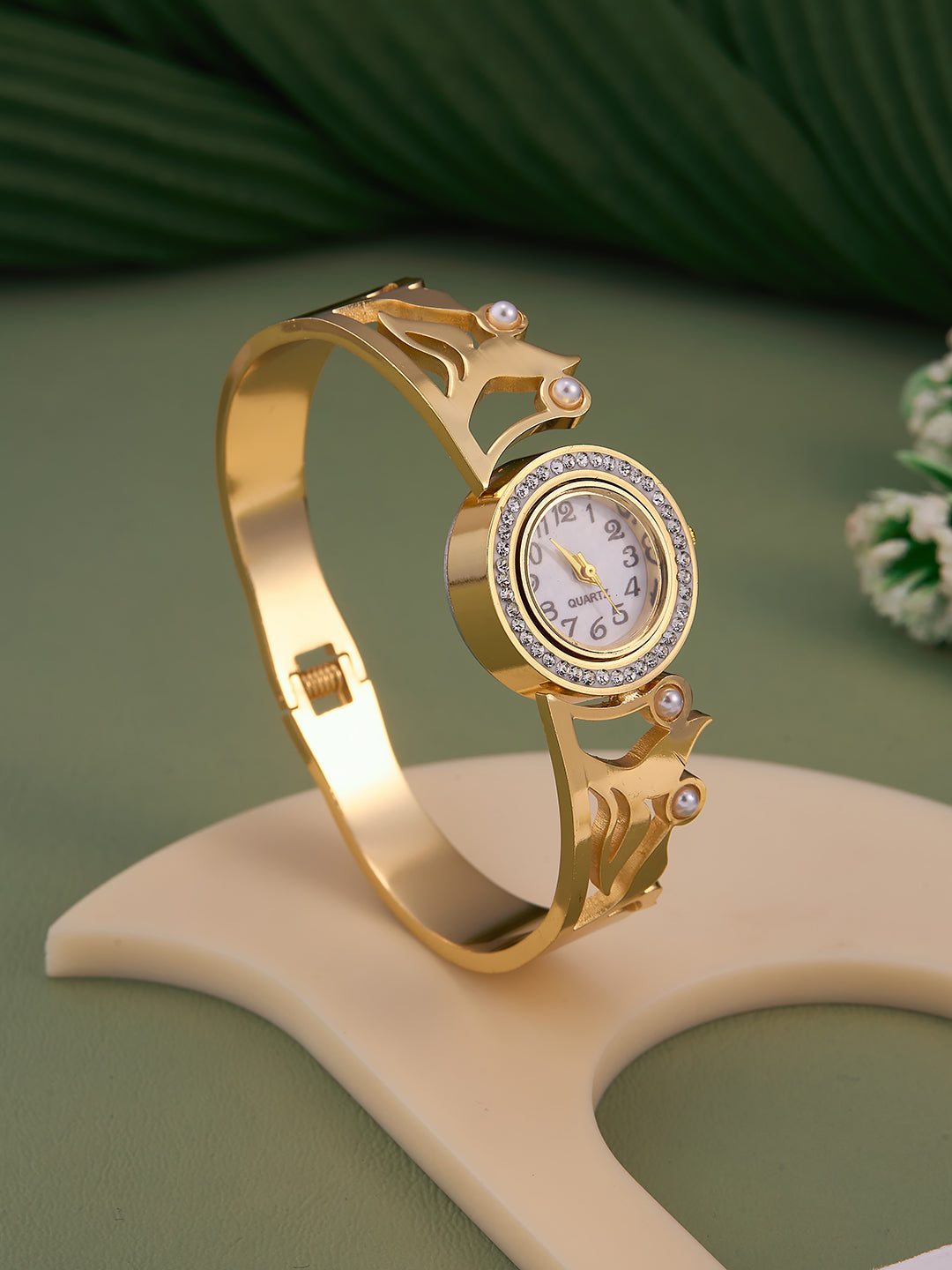 Elvaya Pearl Crown Cuff Watch