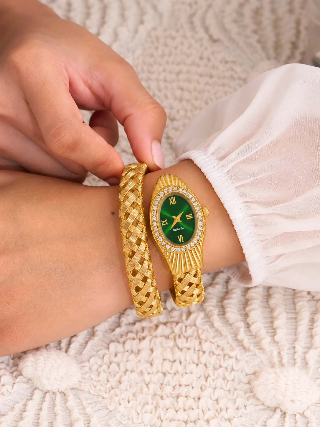 Elara Emerald Braided Women’s Watch